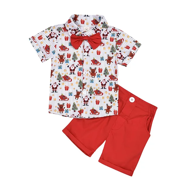 Christmas Short Sleeve Shirt and Shorts 2-piece Set