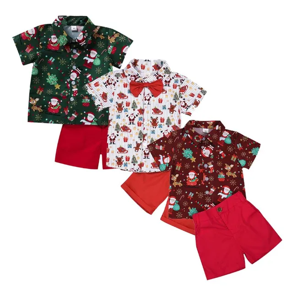 Christmas Short Sleeve Shirt and Shorts 2-piece Set