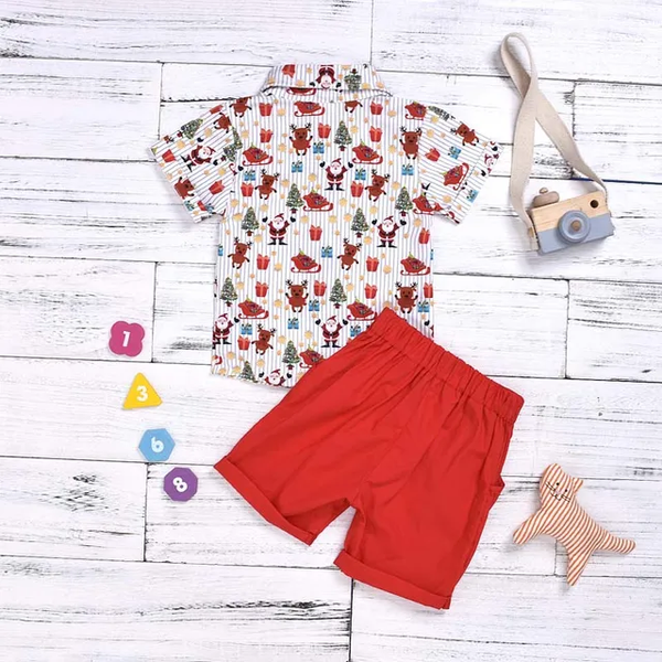 Christmas Short Sleeve Shirt and Shorts 2-piece Set