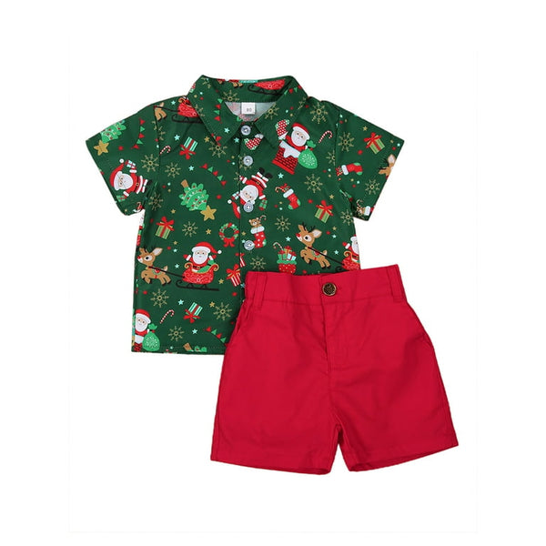 Christmas Short Sleeve Shirt and Shorts 2-piece Set