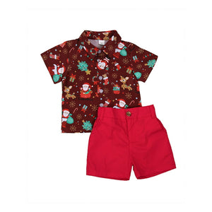 Christmas Short Sleeve Shirt and Shorts 2-piece Set