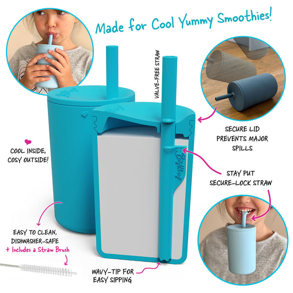 Kids Smoothie Cup with Secure Lid & Stopper Straw