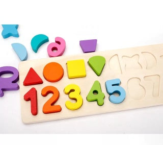 Wooden Numbers and Shapes Puzzle Board