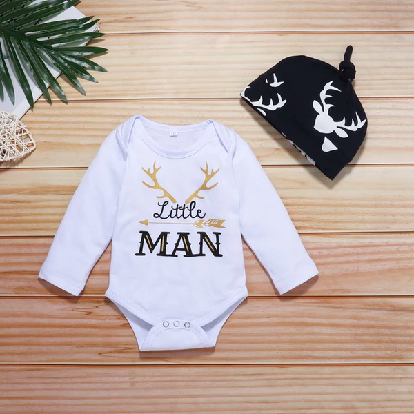 Little Man Bodysuit and Pants with Hat 3-piece Set