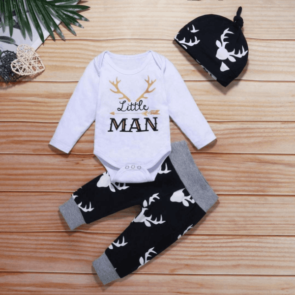 Little Man Bodysuit and Pants with Hat 3-piece Set